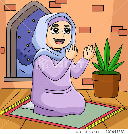 Ramadan Muslim Girl Praying Colored Cartoon Ramadan Muslim Girl Praying Colored Cartoon 101045281