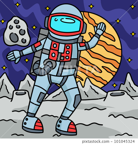 Astronaut In Space Colored Cartoon Illustration 101045324