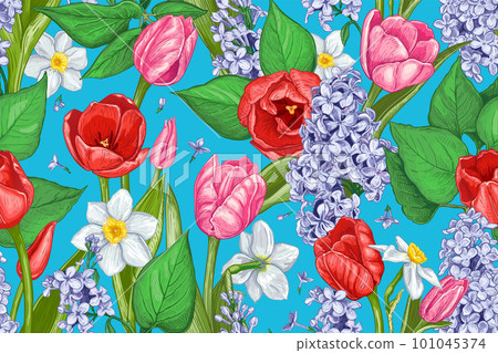 Seamless pattern with spring flowers 1 101045374