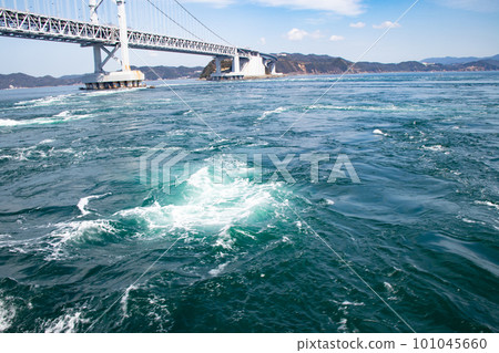 Onaruto Bridge and whirlpools seen from a sightseeing boat Onaruto Bridge and whirlpools seen from a sightseeing boat 101045660
