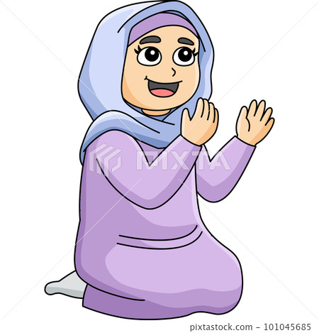 Muslim Girl Praying Cartoon Colored Clipart  101045685