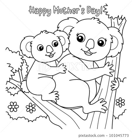Happy Mothers Day Koala Coloring Page for Kids 101045773
