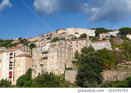 Old stone houses on the rock. Corsican landscape, Sartene, Corsica 101045793