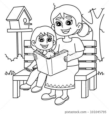 Mothers Day Mother and Child Reading Book Coloring Mothers Day Mother and Child Reading Book Coloring 101045795
