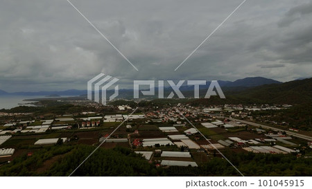 Aerial view of greenhouses near Fethiye, Turkey 101045915
