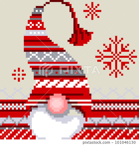 Pixel illustration. Festive background with gnome. Seamless background. eps 10 101046130