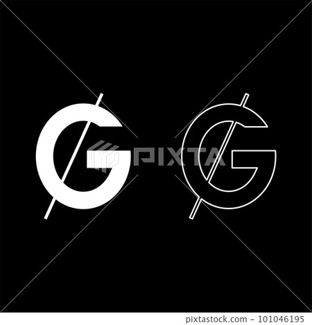 Guarani PYG Sign Paraguay currency symbol Paraguayan set icon white color vector illustration image solid fill outline contour line thin flat style 101046195