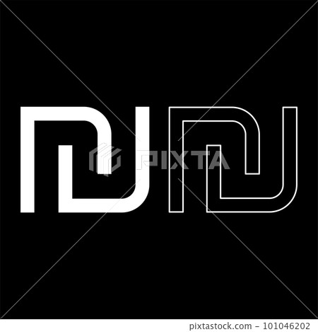 Israeli Shekel currency symbol ILS money nis sign new set icon white color vector illustration image solid fill outline contour line thin flat style 101046202