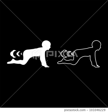 Child kid farts break wind farting bloating gas cloud stench bad smell flatulency set icon white color vector illustration image solid fill outline contour line thin flat style 101046229
