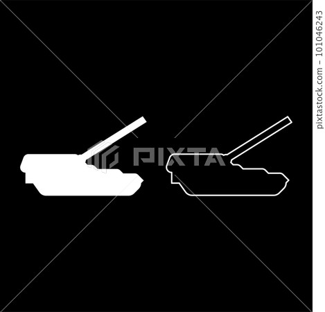 Self-propelled howitzer artillery system set icon white color vector illustration image solid fill outline contour line thin flat style Self-propelled howitzer artillery system set icon white color vector illustration image solid fill outline contour line thin flat style 101046243