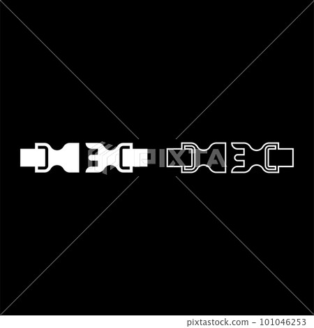 Buckle fastener clasp furniture for clothes system of fast snap join for backpack bag opened set icon white color vector illustration image solid fill outline contour line thin flat style Buckle fastener clasp furniture for clothes system of fast snap join for backpack bag opened set icon white color vector illustration image solid fill outline contour line thin flat style 101046253