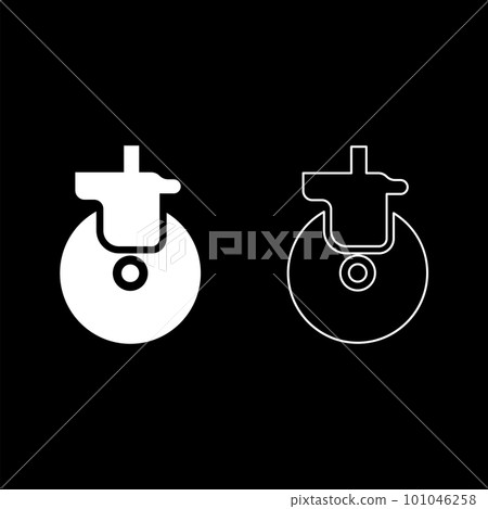 Wheel for furniture caster swivel set icon white color vector illustration image solid fill outline contour line thin flat style Wheel for furniture caster swivel set icon white color vector illustration image solid fill outline contour line thin flat style 101046258