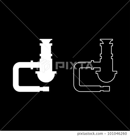 Siphon plumbing fixtures sewer pipe drain under sink sewerage tube set icon white color vector illustration image solid fill outline contour line thin flat style 101046260