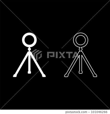 Ring lighting studio lamp light LED selfie lamp with tripod for mobile phone use blogger set icon white color vector illustration image solid fill outline contour line thin flat style 101046266