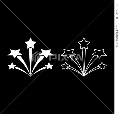 Salute with stars firework starry set icon white color vector illustration image solid fill outline contour line thin flat style 101046289