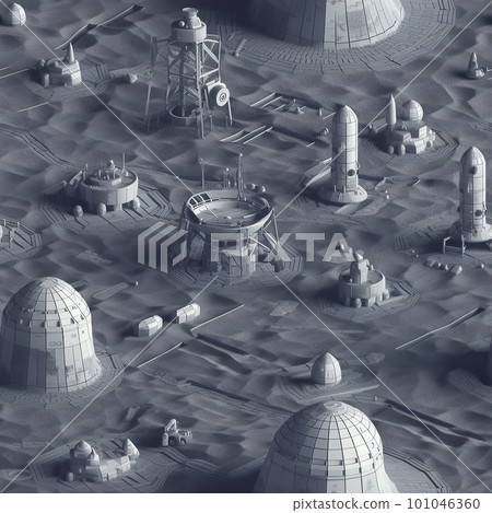 3d miniature space base on the moon. Ai generated illustration 101046360