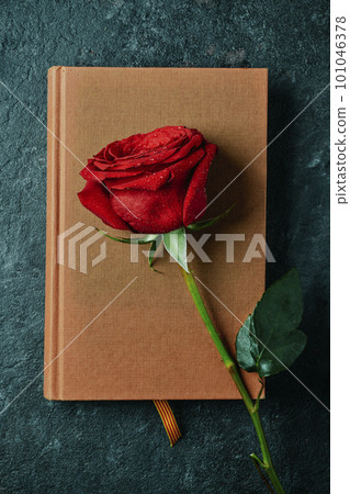 book, red rose and the Catalan flag 101046378