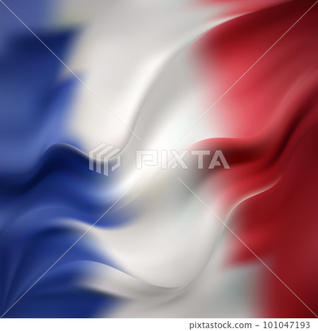 Crumpled flag of France. Symbolism of the country. Blue, white, red colors of the flag. 101047193