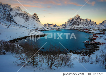 Reine Village on the Lofoten Islands in Winter season, Norway Reine Village on the Lofoten Islands in Winter season, Norway 101047775