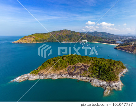 Aerial drone Koh Man island and Nai Han beach, Phuket, Thailand. 101047787