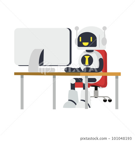 Robot doing office work vector 101048193