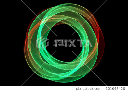 Red with green transparent and circular wave lines on dark background, frame design element 101048428