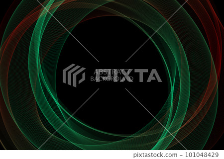Red with green transparent lines of a circular wave on a dark background, design element 101048429