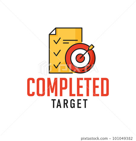 Achieving success in business plan, goals outline icon. Company goals achievement pictogram, success in business planning outline vector symbol. Target complete sign with to do list, arrow in bullseye 101049382