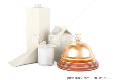 Packaging for dairy, juice products with reception bell, 3D rendering 101049609