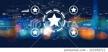 Rating star concept with blurred city at night Rating star concept with blurred city at night 101049721