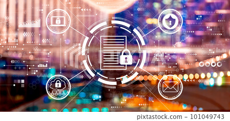 Data protection concept with big city at night 101049743