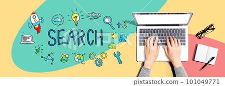 Search with person using a laptop Search with person using a laptop 101049771