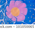 abstract pink flower on blue background with blots and tile pattern 101050065