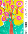 abstract colorful tree with yellow, pink, green blots and splashes 101050067