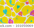 floral pattern with fantasy flowers and green leaves on yellow background 101050069