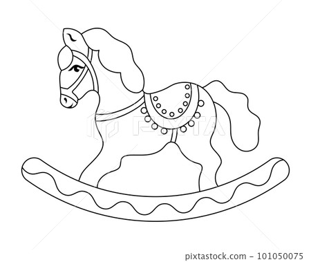 Rocking horse, children's toy. Outline drawing for children's coloring book, sketch. Illustration, vector 101050075