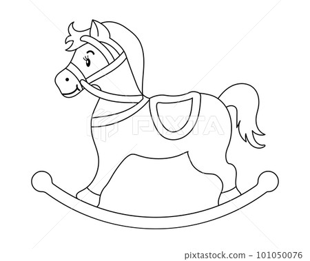 Rocking horse, children's toy. Outline drawing for children's coloring book, sketch. Illustration, vector 101050076