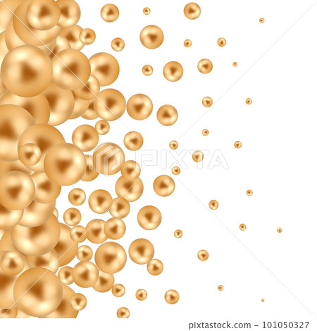 Bubbles gold sphere float frosted glass circle blurred, crystal balls shine on light gold backdrop. Display luxury elegant advertising cosmetic beauty product or skin care background. 3D Illustration. 101050327