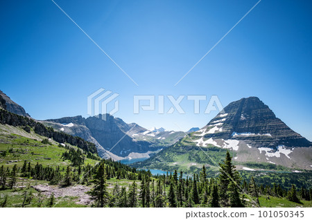 Hidden Lake overview from Logan Pass in Glacier National Park, Montana, USA. Hidden Lake overview from Logan Pass in Glacier National Park, Montana, USA. 101050345