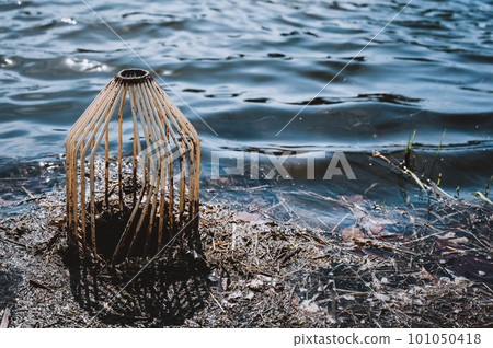 caged pond overflow spillway cover with buildup 101050418