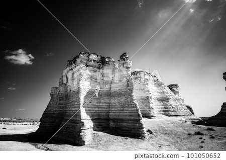 Monument Rocks in Grove County, Kansas. The chalk rock formation is a listed National Natural Landmark. Monument Rocks in Grove County, Kansas. The chalk rock formation is a listed National Natural Landmark. 101050652