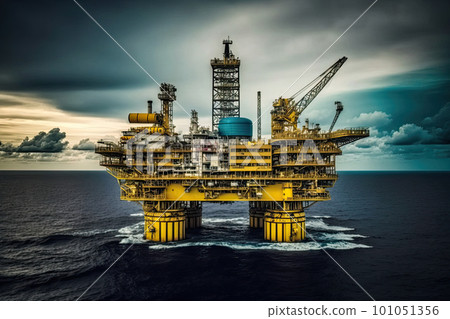 Offshore drilling rig at sea. Platform for oil production. Oil and gas industry. Created with Generative AI 101051356