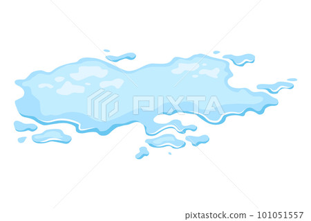 Water spill puddle. Blue liquid shape in flat cartoon style. Clean fluid drop design element isolted on white background 101051557