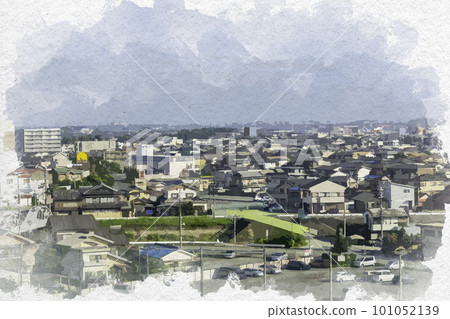 水彩畫風格的松坂 從松坂城跡看松坂市北部 三重縣松坂市 101052139