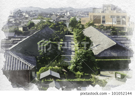 Watercolor style Matsusaka Matsusaka castle ruins castle guard house Matsusaka city, Mie prefecture Watercolor style Matsusaka Matsusaka castle ruins castle guard house Matsusaka city, Mie prefecture 101052144