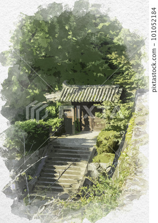 水彩風格的松阪松阪城遺址本居宣永紀念館鈴屋三重縣松阪市 101052184