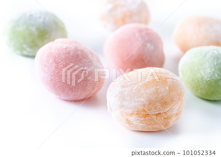Japanese colorful mochi isolated on white background 101052334