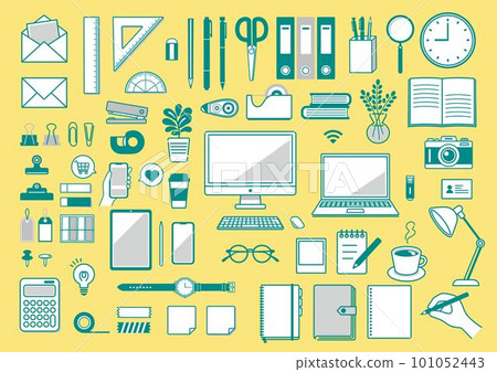 Business-related icon set such as stationery and personal computers Simple work PC stationery office study 101052443