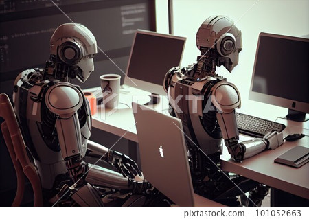 man an ai robot compete for work, AI based 101052663