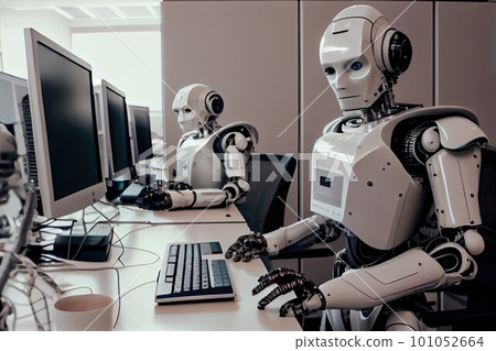 man an ai robot compete for work, AI based 101052664